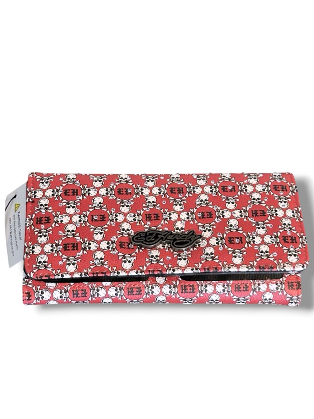 Ed Hardy Red White long wallet w/glittering rhinestones Skulls & Crossbones NWT